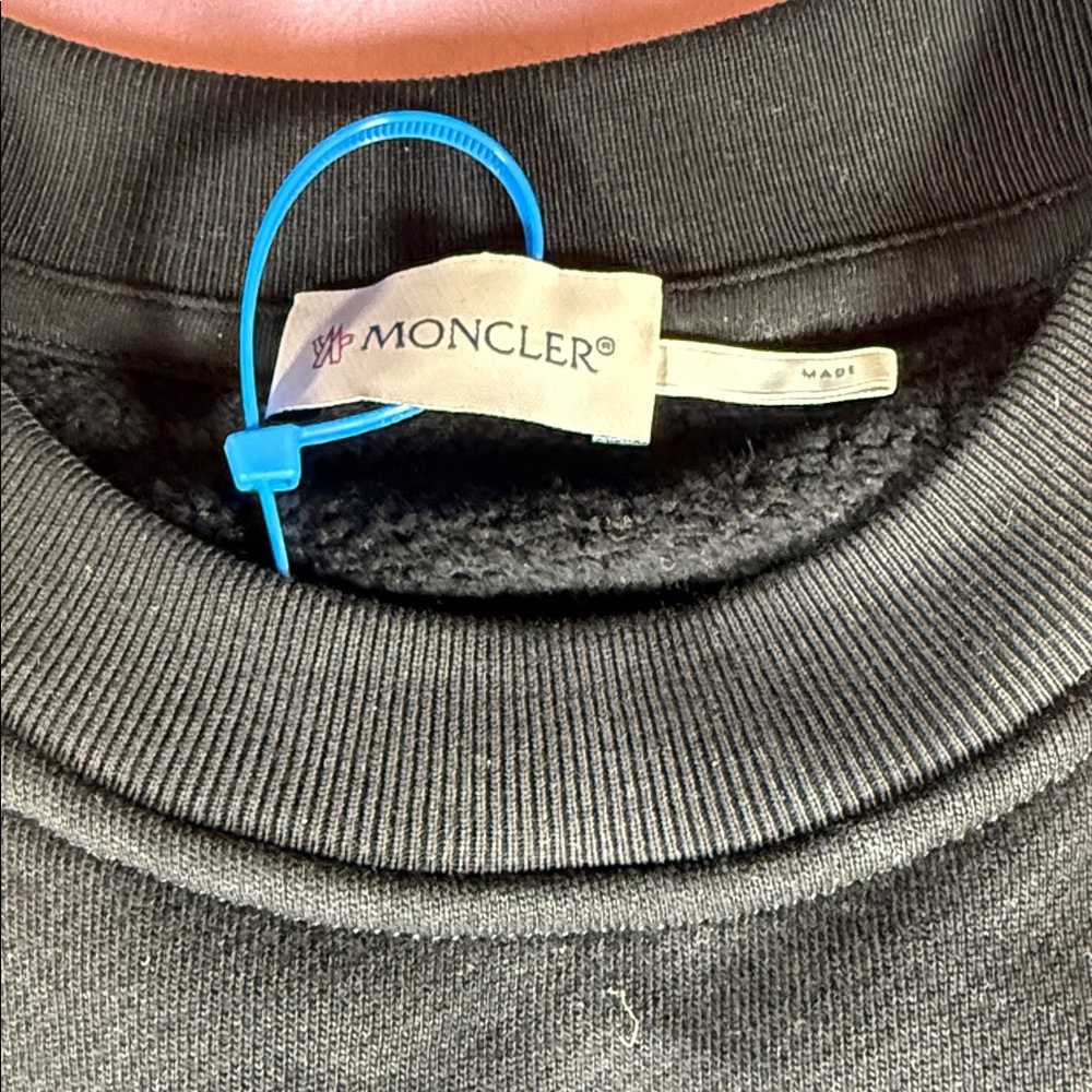 Moncler Classic Black Sweatshirt Crystal Logo Lace Up Hem Pullover - Picture 2 of 9